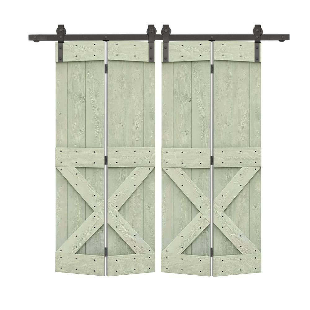 68 in. x 84 in. Mini X Series Sage Green Stained DIY Wood Double Bi-Fold Barn Doors with Sliding Hardware Kit price history on PriceWatchPro