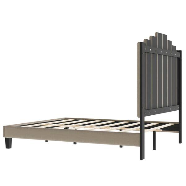 Beige Upholstered Platform Bed, Lucia Upholstered Bed Frame King Size