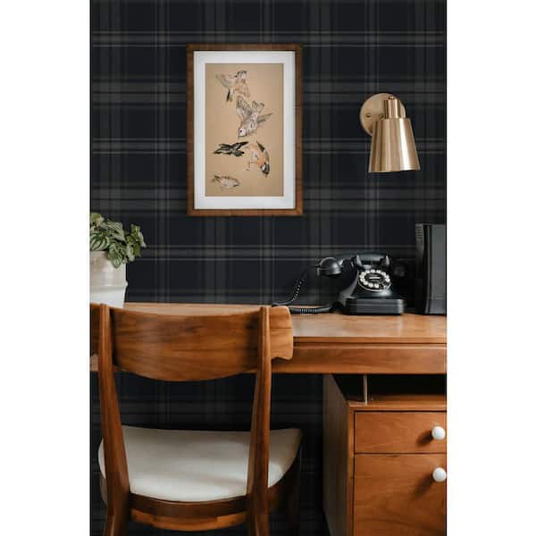 30.75 Sq. ft. Dark Blue and Evergreen Senne Hill Plaid Vinyl Peel and Stick Wallpaper Roll