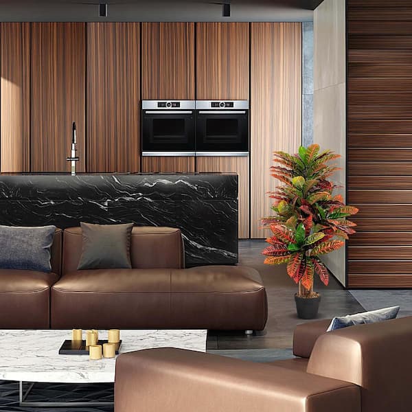 40 in. Tall Artificial Croton Plant Faux Fiddle Leaf fig Tree Fake Croton Palm Tree