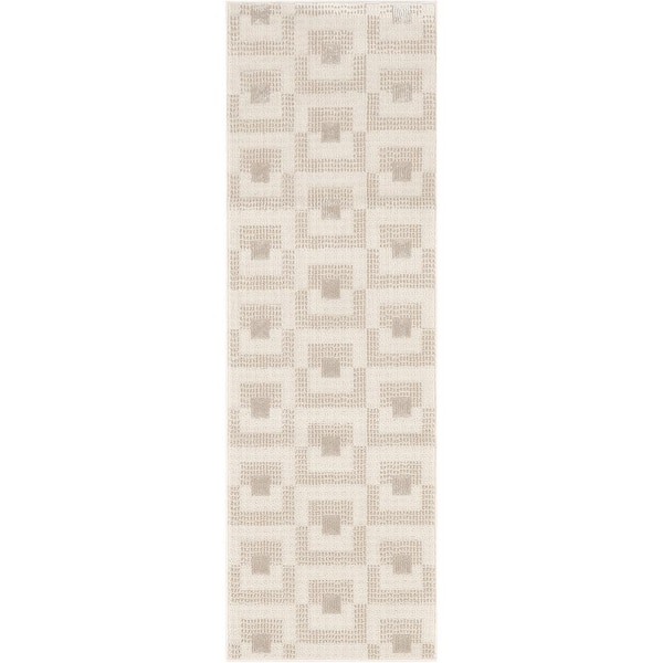 Nourison Nordic Ivory Beige 2 ft. x 6 ft. Geometric Contemporary Runner Area Rug