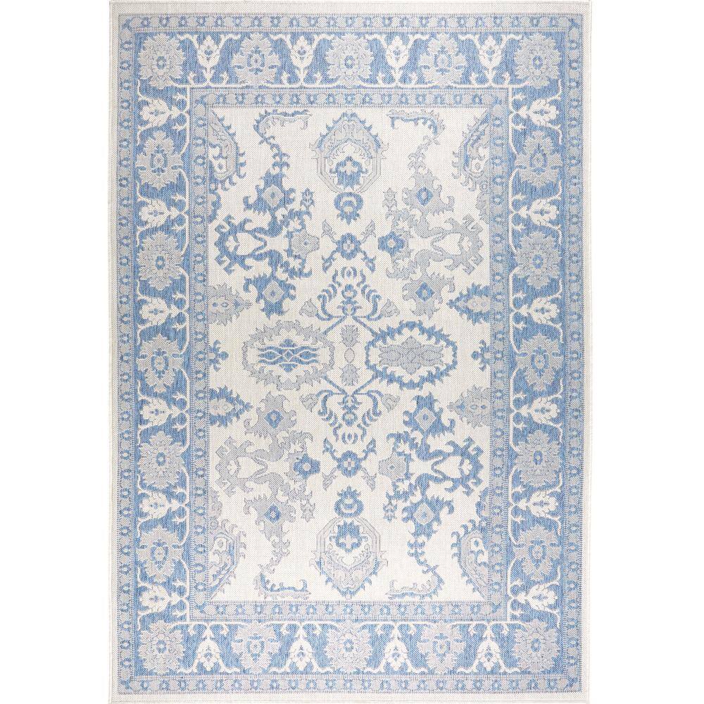 Nicole Miller Patio Country Ayana Gray/Blue 4 ft. x 5 ft. Medallion