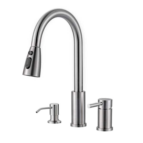 Separate Single Handle 15 in. H Pull Down Sprayer Kitchen Faucet with 360 Degree Spout Swivel in Brushed Nickel