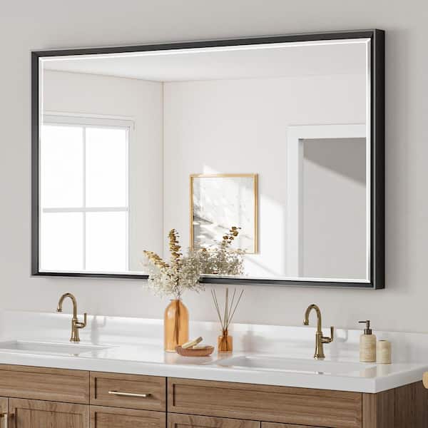 48 in. W x 36 in. H Rectangular Framed Aluminum Beveled Edge Wall Mount Bathroom Vanity Mirror in Brushed Black