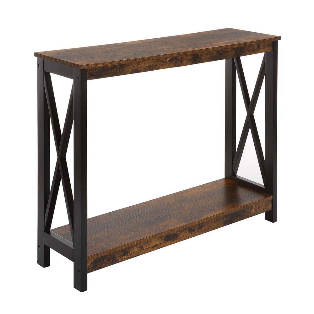 Oxford Barnwood & Black Metal Console Table with Open Shelving