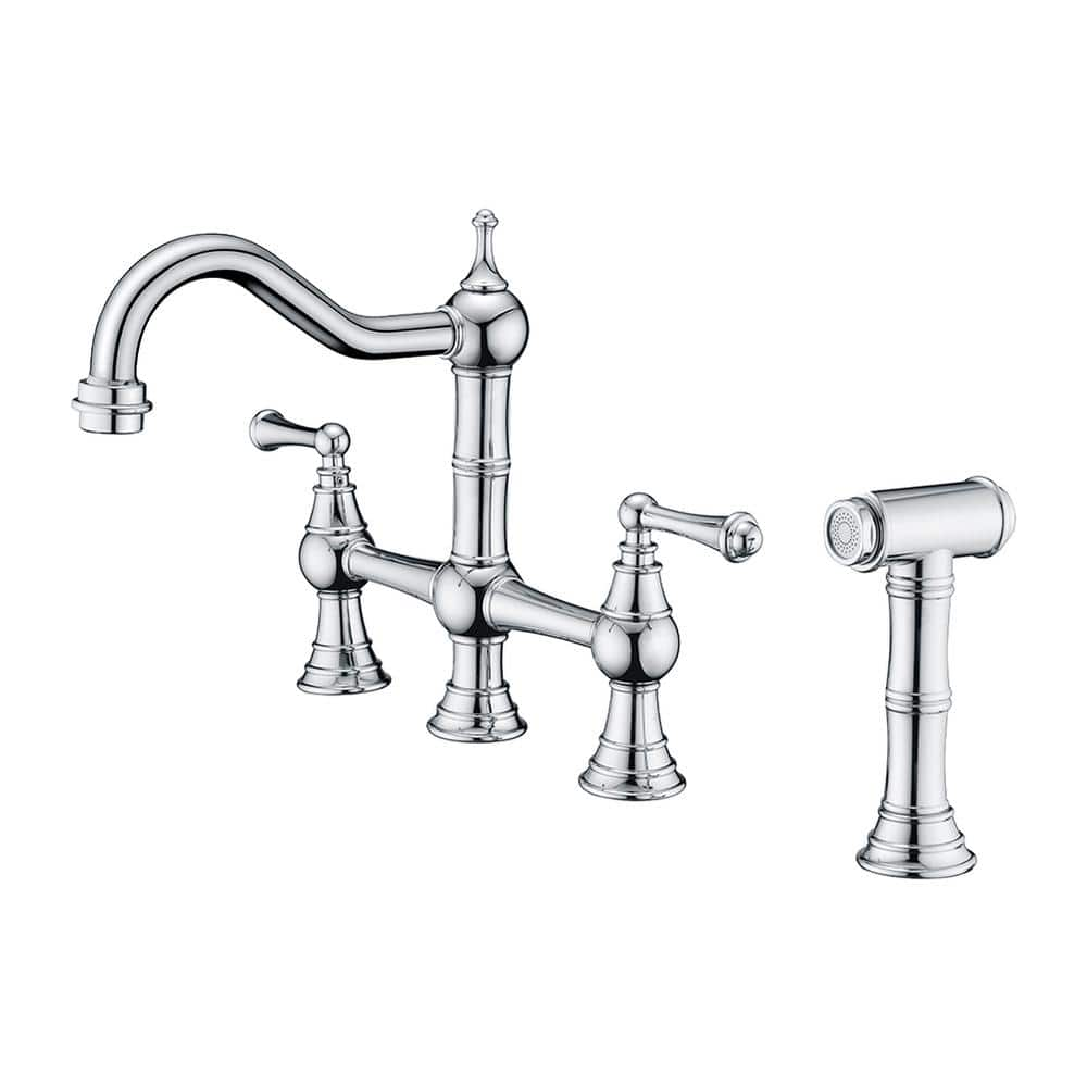 waterpar Double Handle Pull Down Sprayer Kitchen Faucet with Side Spray in Chrome