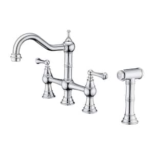 Double Handle Pull Down Sprayer Kitchen Faucet with Side Spray in Chrome