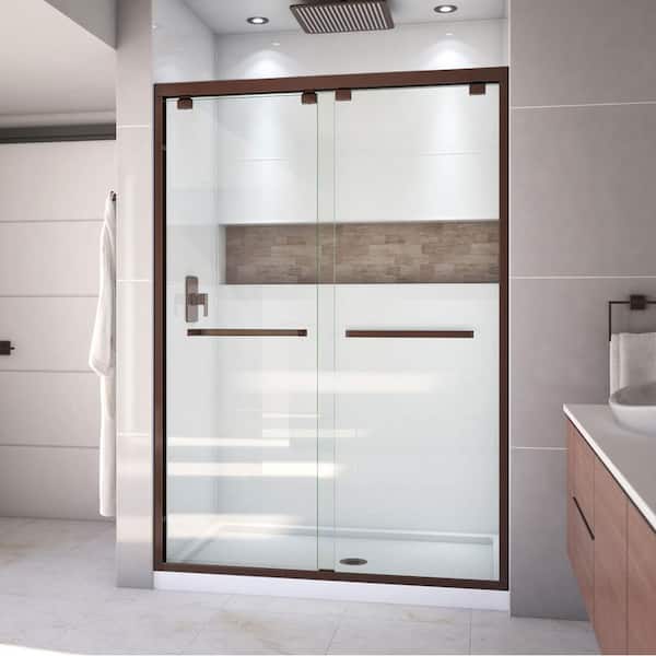 DreamLine Encore 32 in. D x 54 in. W x 78.75 in. H Semi-Frameless Sliding Shower Door in Oil Rubbed Bronze with White Base