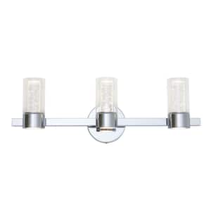 Essence 27 in. 3 Light Chrome Modern Integrated LED Vanity Light Bar for Bathroom with Bubble Glass
