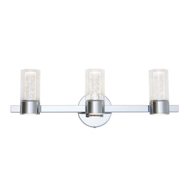 Essence 27 in. 3 Light Chrome Modern Integrated LED Vanity Light Bar for Bathroom with Bubble Glass