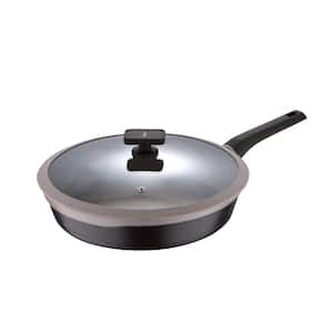 Gastro Titanium 12.5 in. Durable Cast Aluminum Frying Pan in Brown with Tempered Glass Lid