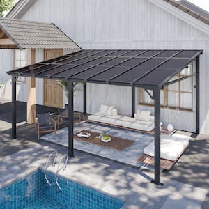 16 ft. x 12 ft. Black Frame Wall-Mounted Pergola for Decks with Polycarbonate Patio Covers