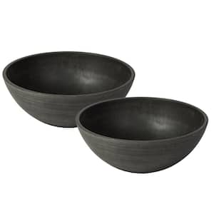 Valencia 12 in. Round Textured Charcoal Polystone Bowl Planter (2-Pack)