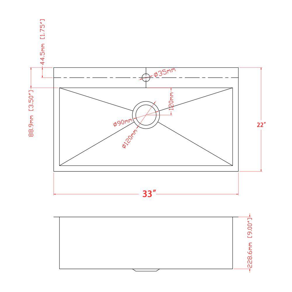 33-Inch Brushed Stainless Steel Single Bowl Kitchen Sink