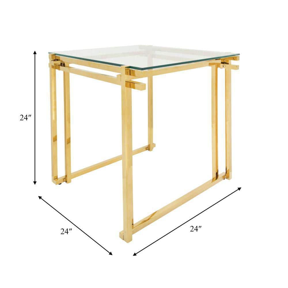 Elegant Gold Stainless Steel and Clear Glass Square Side Table