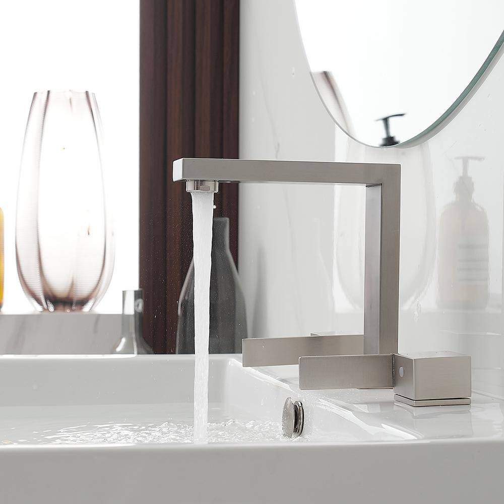 Brushed Nickel Widespread Double Handle Low-Arc Bathroom Faucet