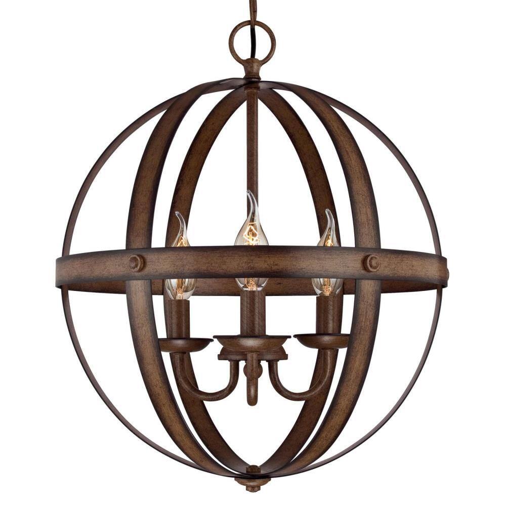 Vintage Stella Mira 15" Copper Sphere Chandelier with 3 Lights