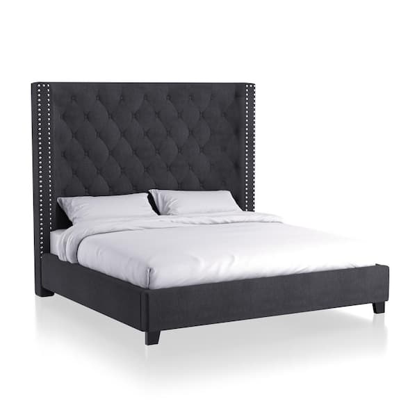 Furniture of America Grose Dark Gray Tufted California King Panel Bed