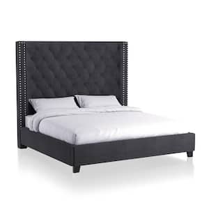 Grose Dark Gray Tufted King Panel Bed