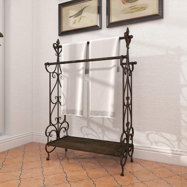 Litton Lane Black Wood Scroll Quilt Rack