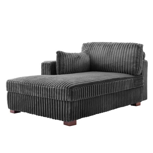 Modern Left Arm Facing Gray Faux Rabbit Fur Polyester Upholstered Sectional Chaise Lounge with Wood Frame