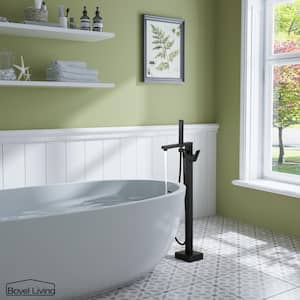 2-Handle Claw Foot Freestanding Tub Faucet with Hand Shower Floor Mount Bathtub Faucet in Matte Black