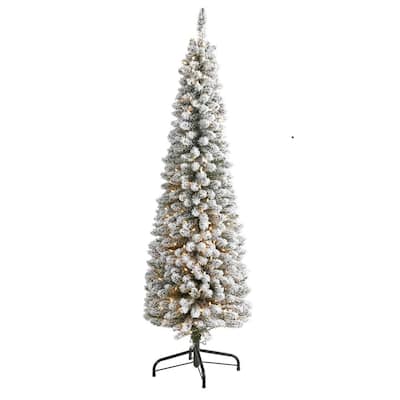6 ft. Pre-Lit Flocked Pencil Artificial Christmas Tree with 300 Clear Lights