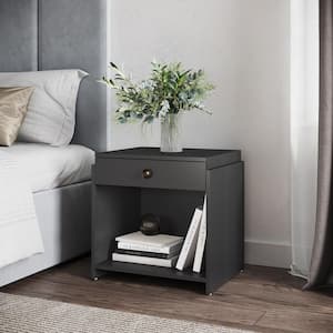 Sydney Top Drawer Cubby Style Black Nightstand