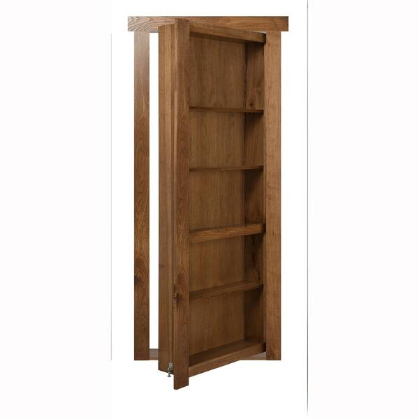 The Murphy Door 28 in. x 80 in. Flush Mount Assembled Hickory Medium Stained Universal Solid Core Interior Bookcase Door