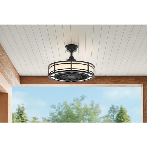 Home Decorators Collection Brette III 23 in. Integrated LED Indoor/Outdoor Matte Black Ceiling Fan with Light and Remote Control