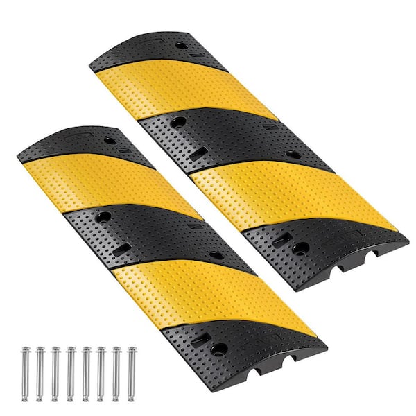 40 in. Rubber Speed Bump 2-Pack, 2-Channel Cable Protector Ramp, 22,000 lbs. Load, with Screws for Driveway & Road Use