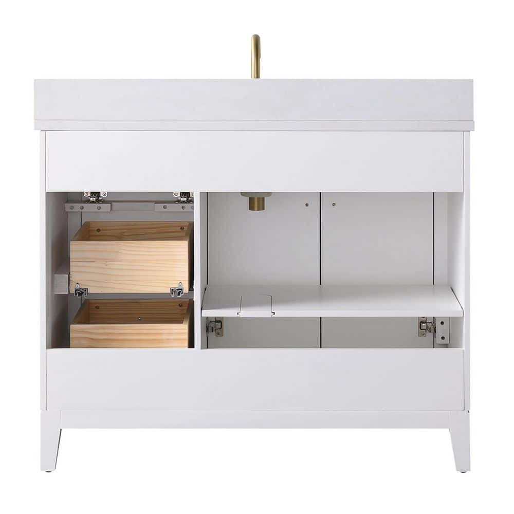 42" White Freestanding Bathroom Vanity with Engineered Marble Top