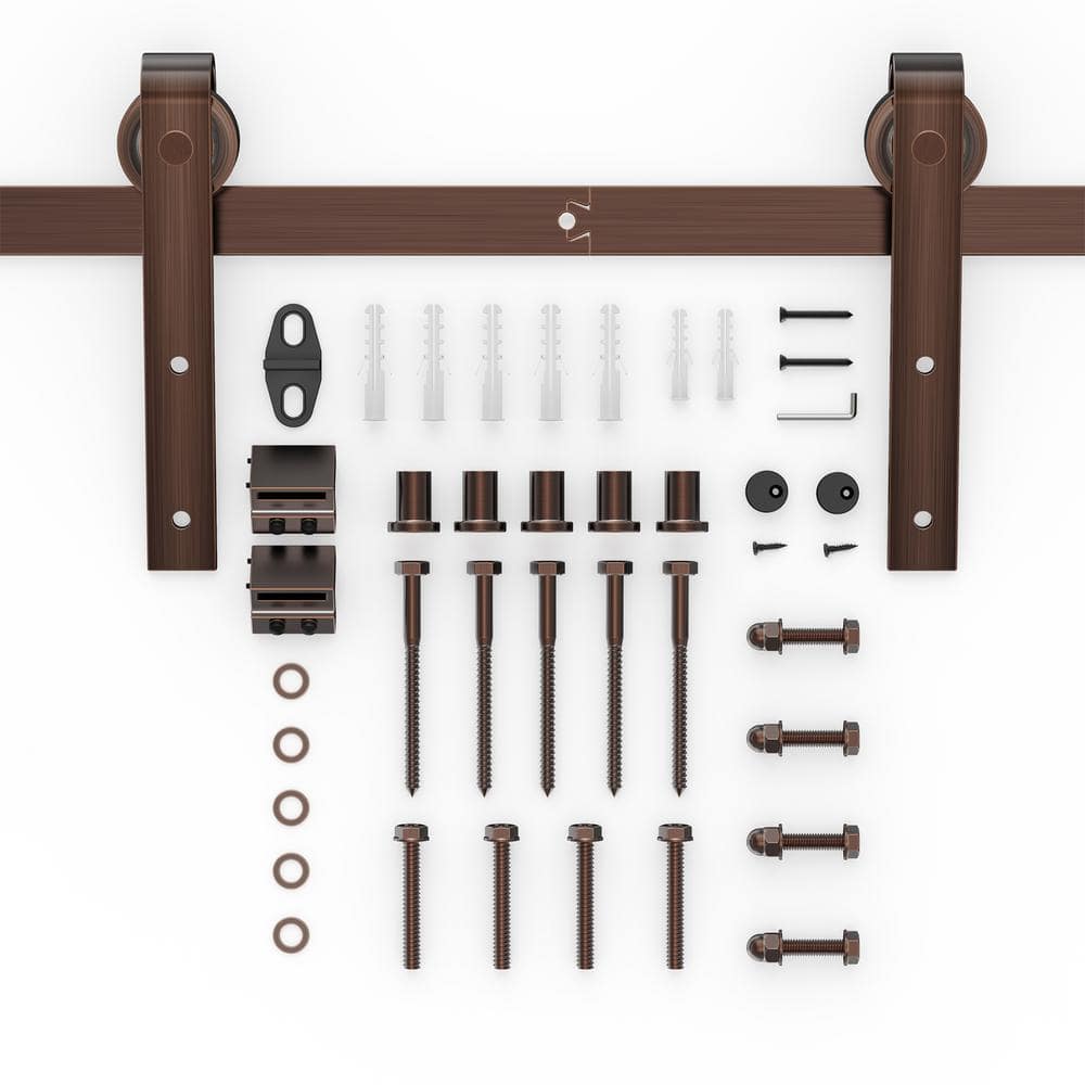 6.6 ft./79 in. Red Bronze Sliding Barn Door Track and Hardware Kit with J-S