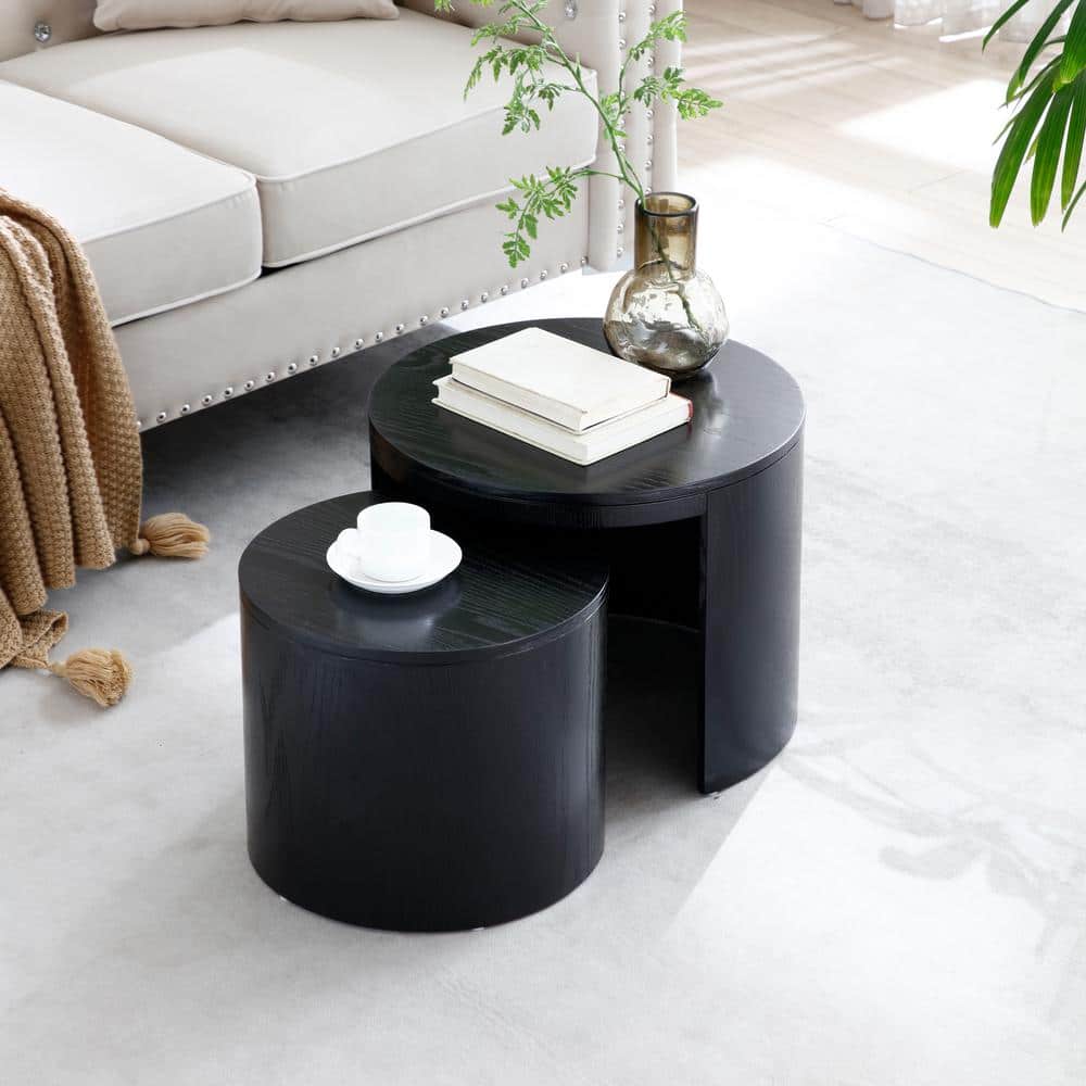 Black Outdoor Side Table Coffee Tables Set of 2 for Living Room Office Pati