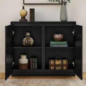 Nigel Mid-Century Modern Black 32.63 in. H Wood Storage Cabinet with Shelves, V-shape Fluted