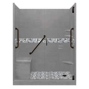 Newport Freedom Grand Hinged 30 in. x 60 in. x 80 in. Right Drain Alcove Shower Kit in Wet Cement and Black Pipe