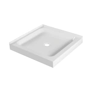 30 in. L x 30 in. W Double Threshold Corner Shower Pan Base with Center Drain in White