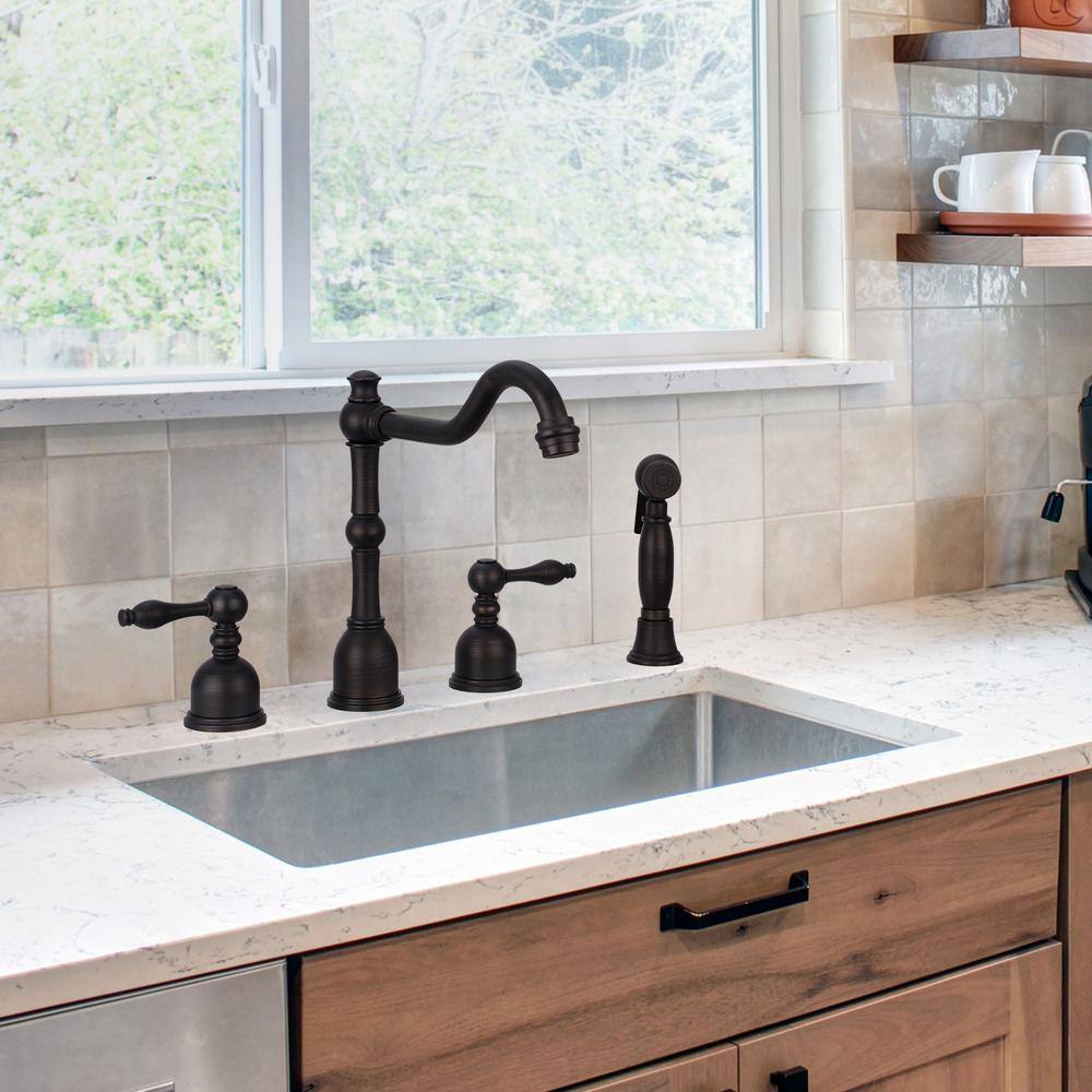 Oil Rubbed Bronze Kitchen Faucet with Side Spray and Lever Handles