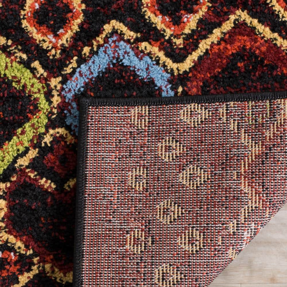 Black and Multicolor Geometric Synthetic Runner Rug, 2'3" x 10'