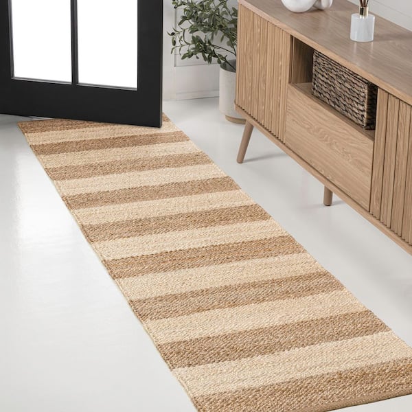 Jayden Rustic Farmhouse Woven Jute Stripe Natural/Bleach 2 ft. x 8 ft. Runner Rug