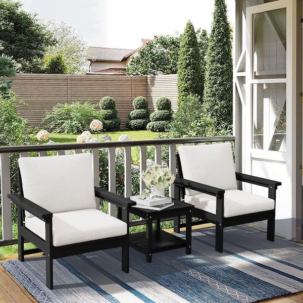 JEAREY Black 3-Piece Eco-Friendly HDPE Patio Seating Set