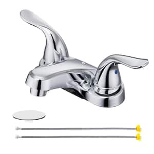 Quality 4 in. Centerset Double Handle Low Arc Bathroom Faucet with Pop-up Drain Kit Included in Chrome