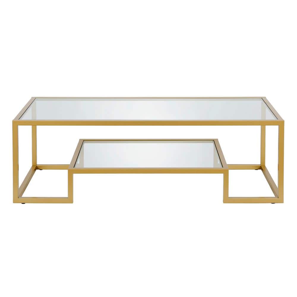 Athena 54" Brass and Glass Rectangular Coffee Table