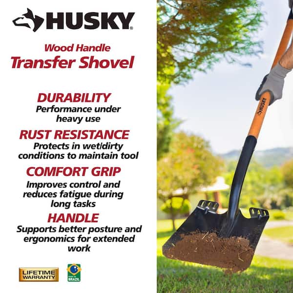 Husky 47 in. L Wood Handle Carbon Steel Transfer Shovel with Grip
