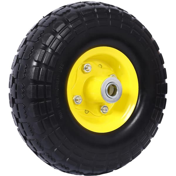 Flynama 4.10/3.50-4 in., 10 in. Diameter, 5/8 in. Axle Hole, 2.2 in. Heavy Duty Explosion Proof PU Foam Tire in Yellow