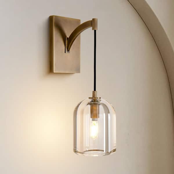 5.1 in. W 16.5 in. H 1-Light Gold Modern Crystal Wall Sconce, Indoor Hemisphere Wall Lighting with Clear Crystal Shade