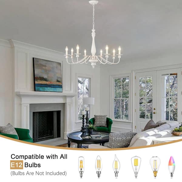 ZJVAIVE 8-Light White Candlestick Hanging Ceiling Light Fixture