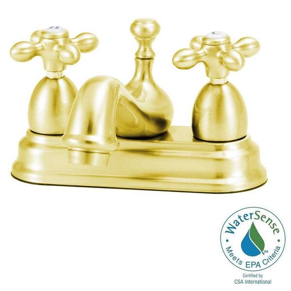 Elizabethan Classics Bradsford 4 in. 2-Handle Mid-Arc Bathroom Faucet in Polished Brass with Metal Cross Handle