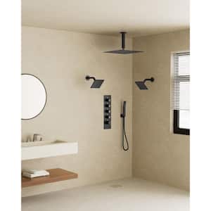 Thermostatic Valve 15- Spray 16 x 6 x 6 in. Ceiling Mount Dual Shower Head and Handheld Shower 2.5 GPM in Matte Black