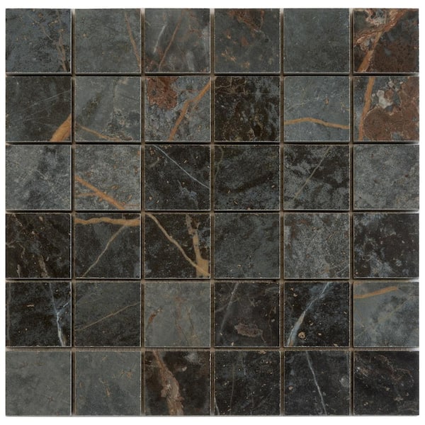 Apollo Tile Pinnacle 12 in. x 12 in. Matte Dark Gray Blue, Orange Porcelain Mosaic Wall and Floor Tile (10.76 sq. ft./case)-11 Pack